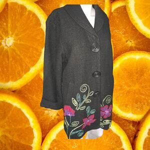 Carson Wool Snap Up  Floral‎ Embroidered Long Coat Size Large